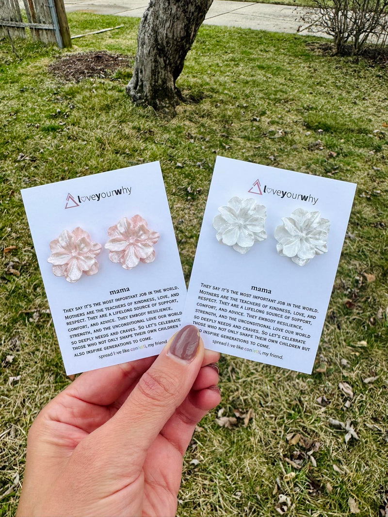Camellia Flower Earrings on mama card 1 week ship