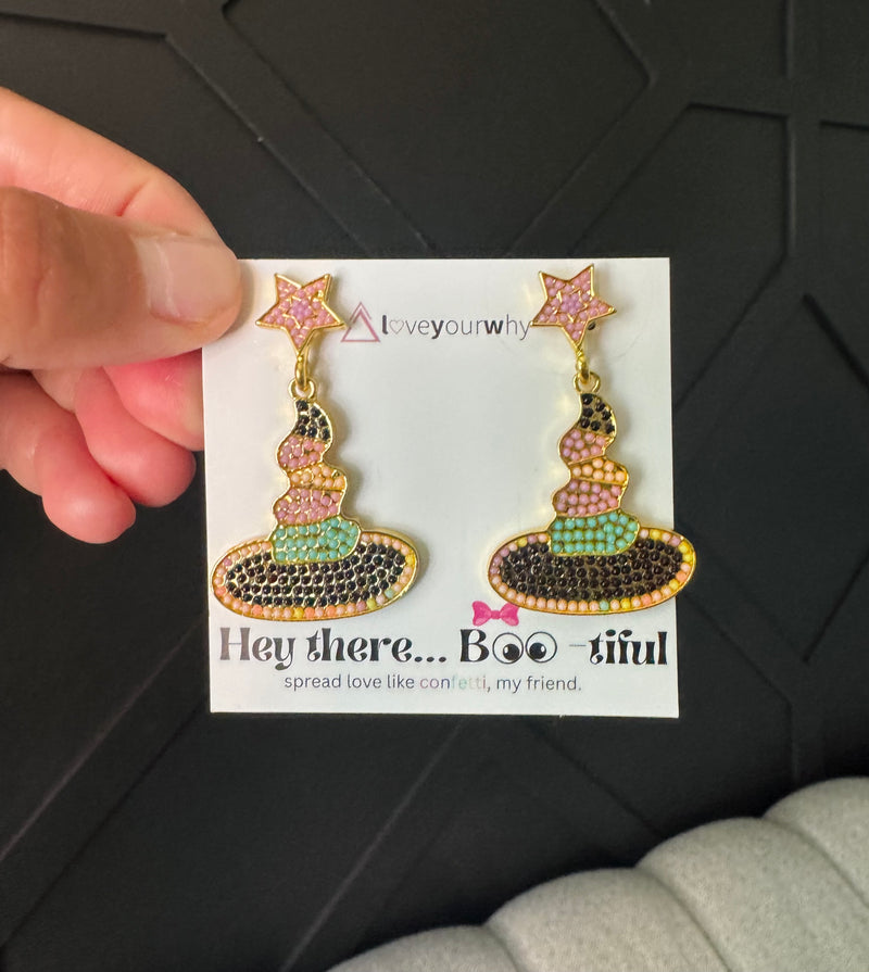 Hey there boo-tiful witch hat earrings preorder