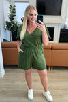 Short Sleeve V-Neck Romper in Army Green