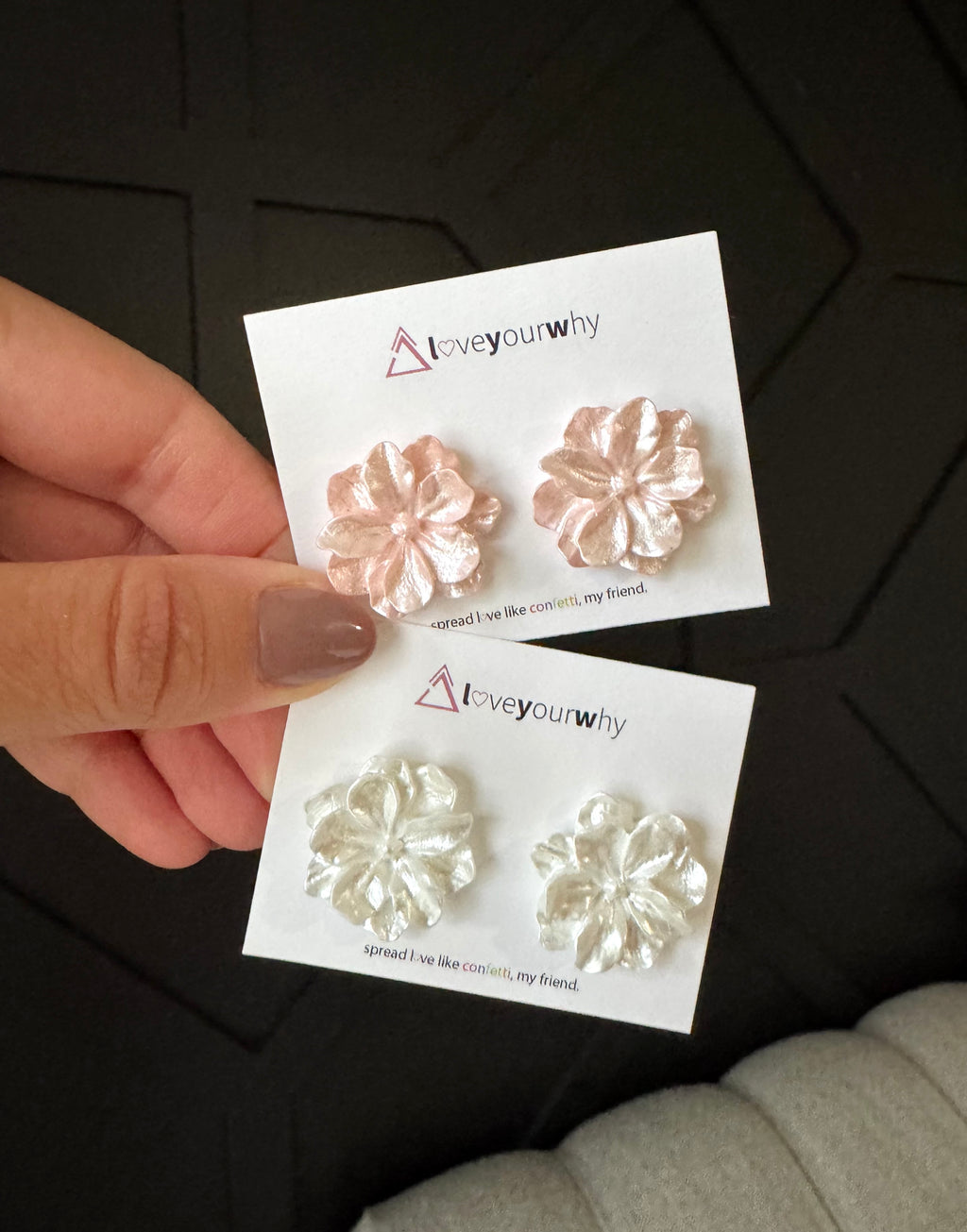 Camellia Flower Earrings on Mothers Day Greeting Card