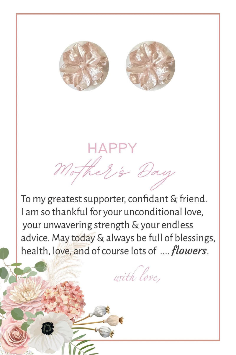 Camellia Flower Earrings on Mothers Day Greeting Card