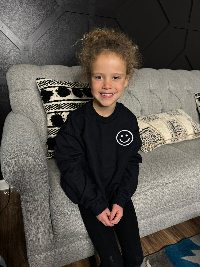 Kids smile face embroidered Sweatshirt: 2-3 Week Preorder