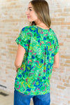 Lizzy Cap Sleeve Top in Green and Royal Watercolor Floral