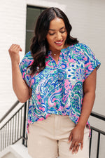 Lizzy Cap Sleeve Top in Pink and Jade Paisley Mix