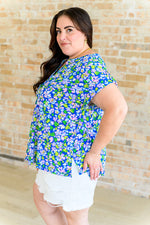 Lizzy Cap Sleeve Top in Royal and Pink Wildflower