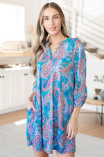 Lizzy Dress in Teal and Pink Paisley