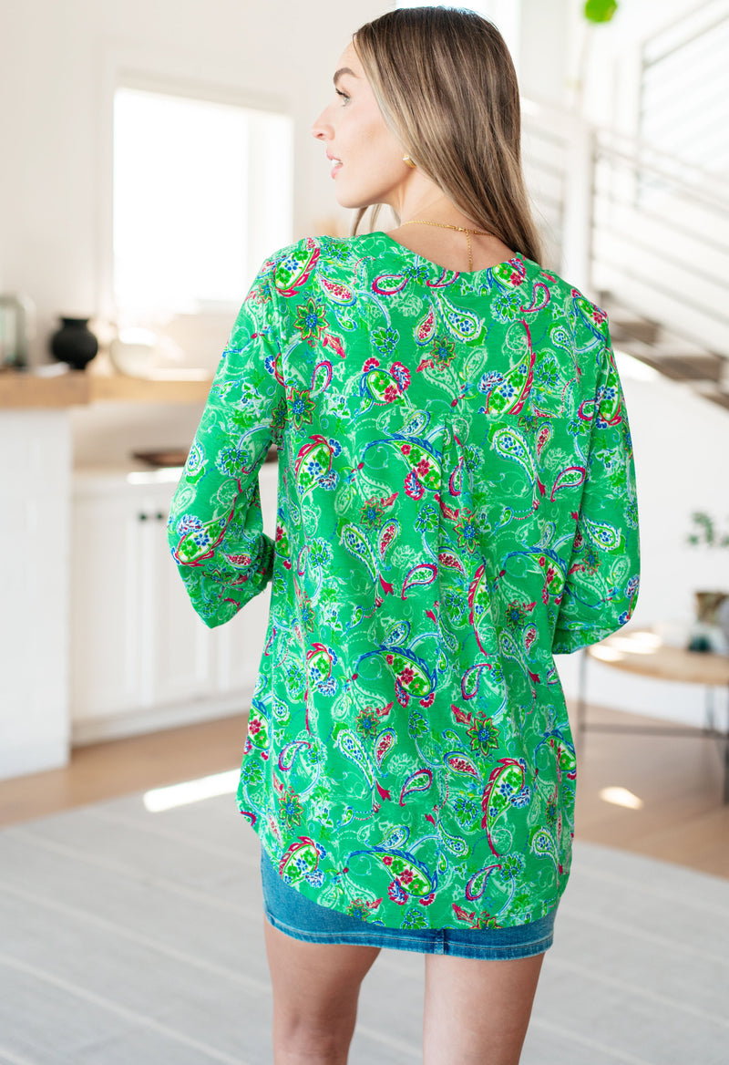 Lizzy Top in Emerald and Magenta Paisley