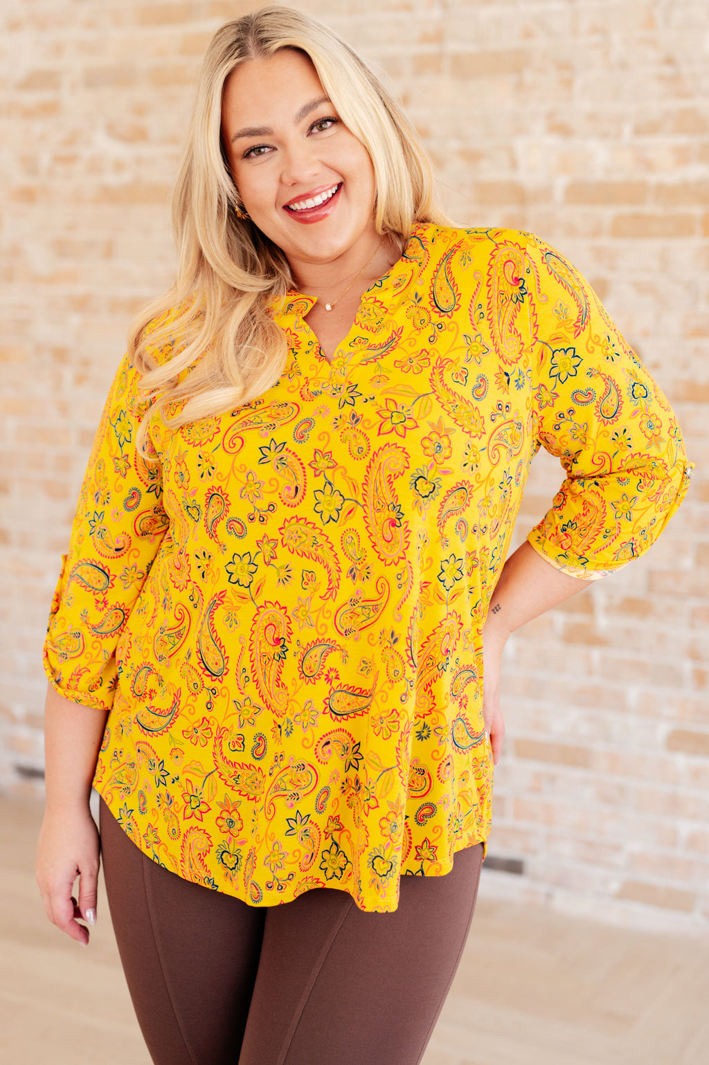 Lizzy Top in Yellow and Navy Paisley