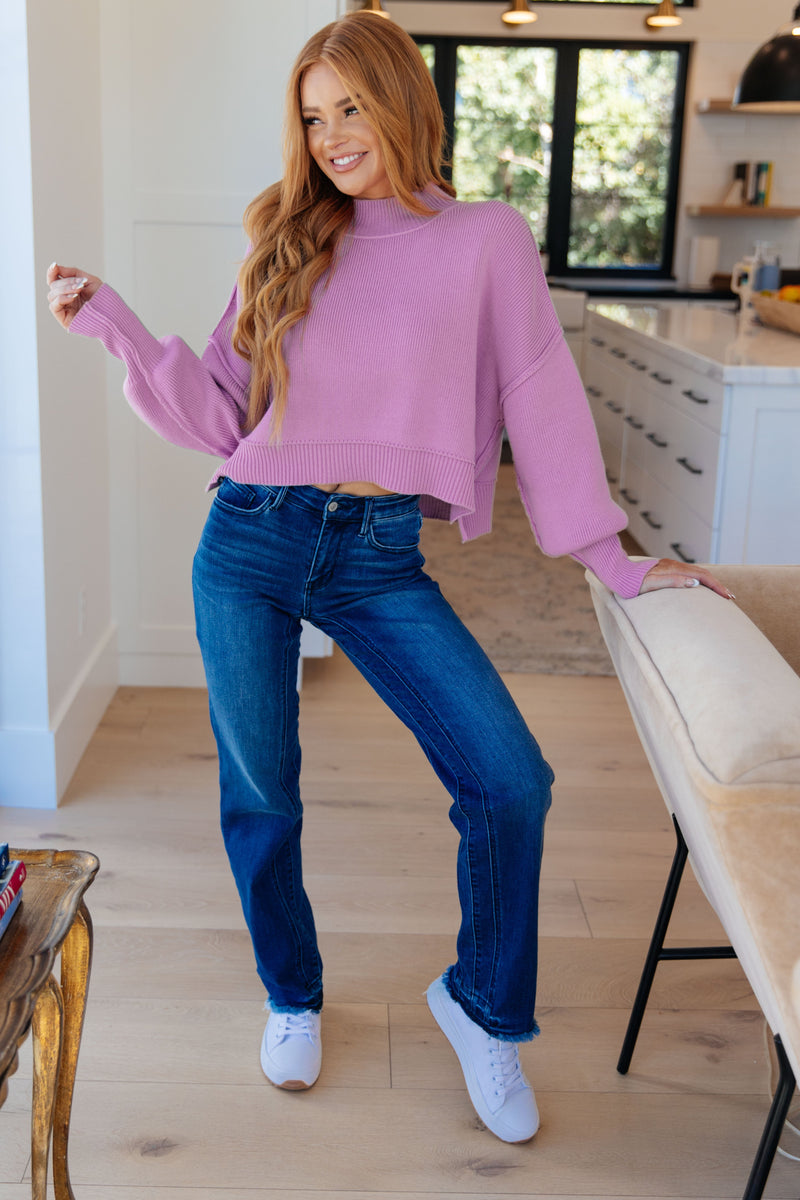 Mags Side Slit Cropped Sweater in Mauve