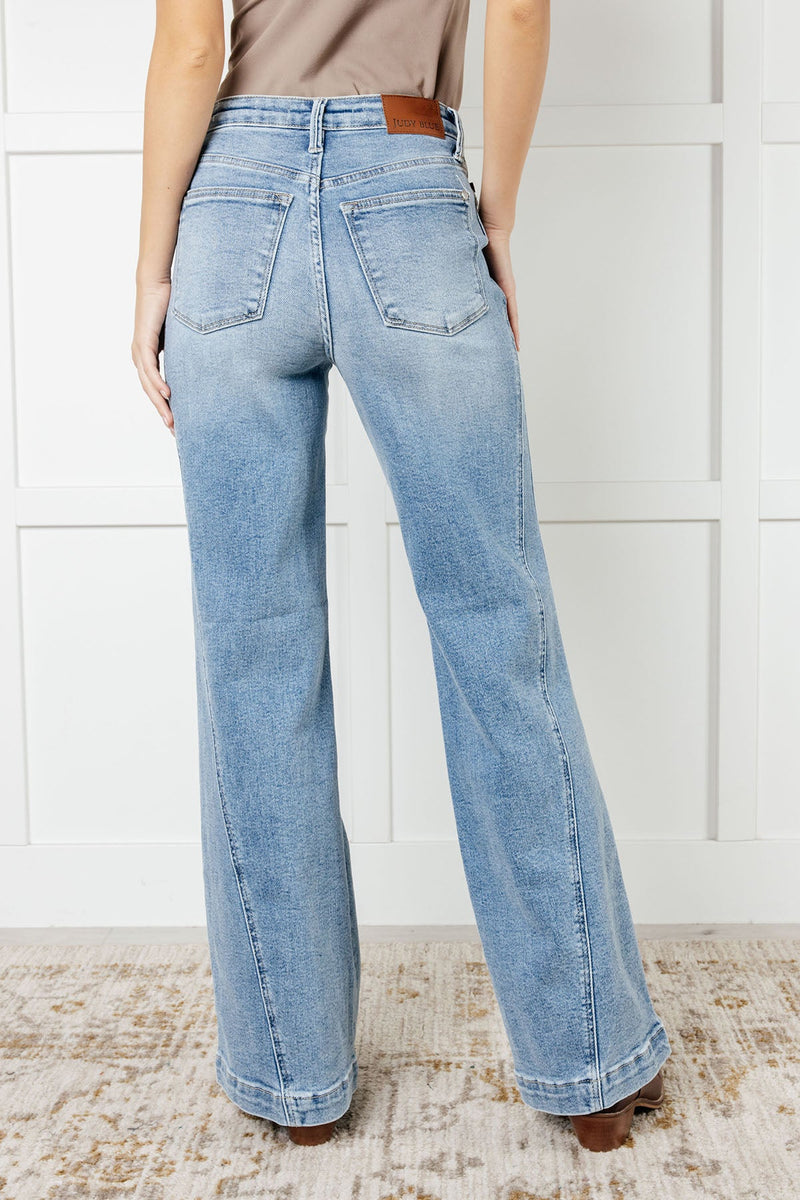 Melia High Rise Side Seam Detail Wide Leg Jeans