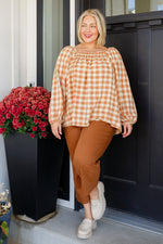 One Fine Afternoon Gingham Plaid Top In Caramel