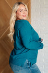 V-Neck Front Seam Sweater in Heather Ocean Teal