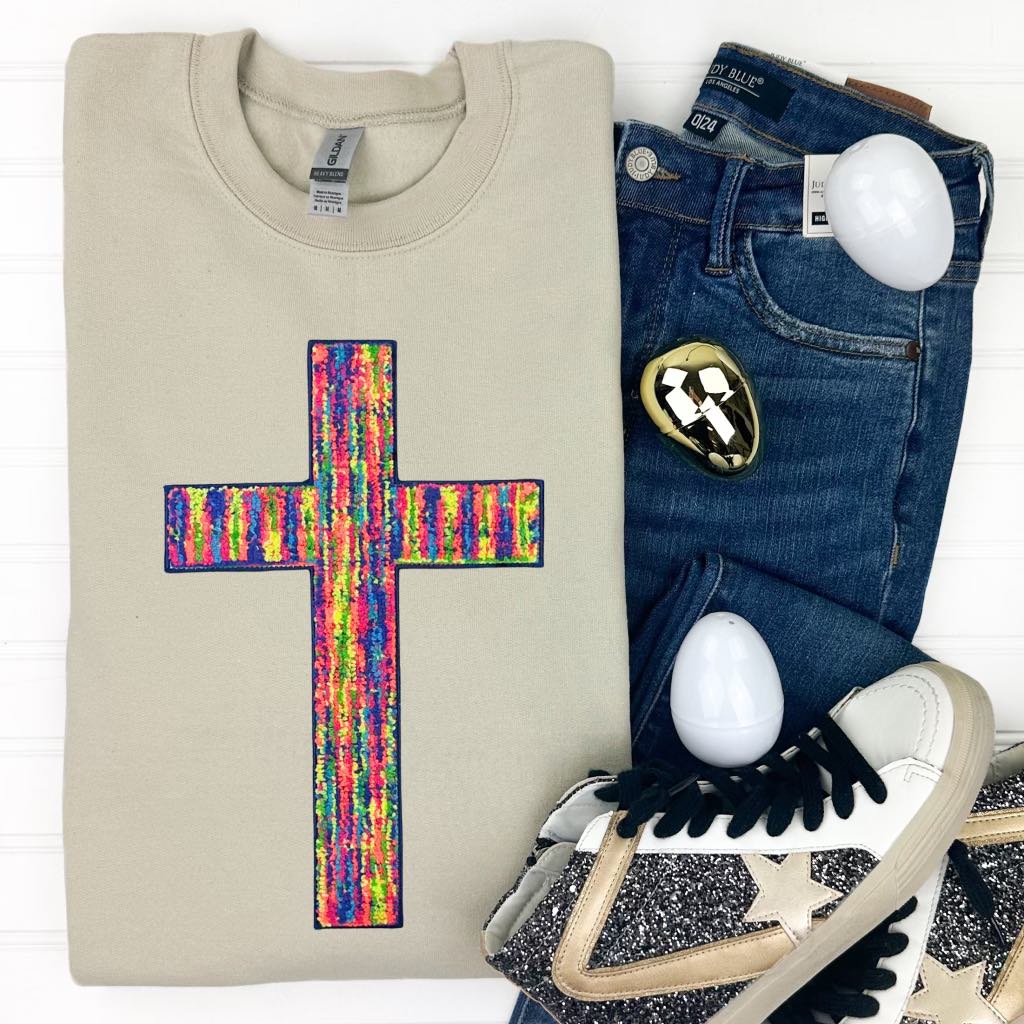 PREORDER: Rainbow Cross Chenille Patch Sweatshirt in Three Colors