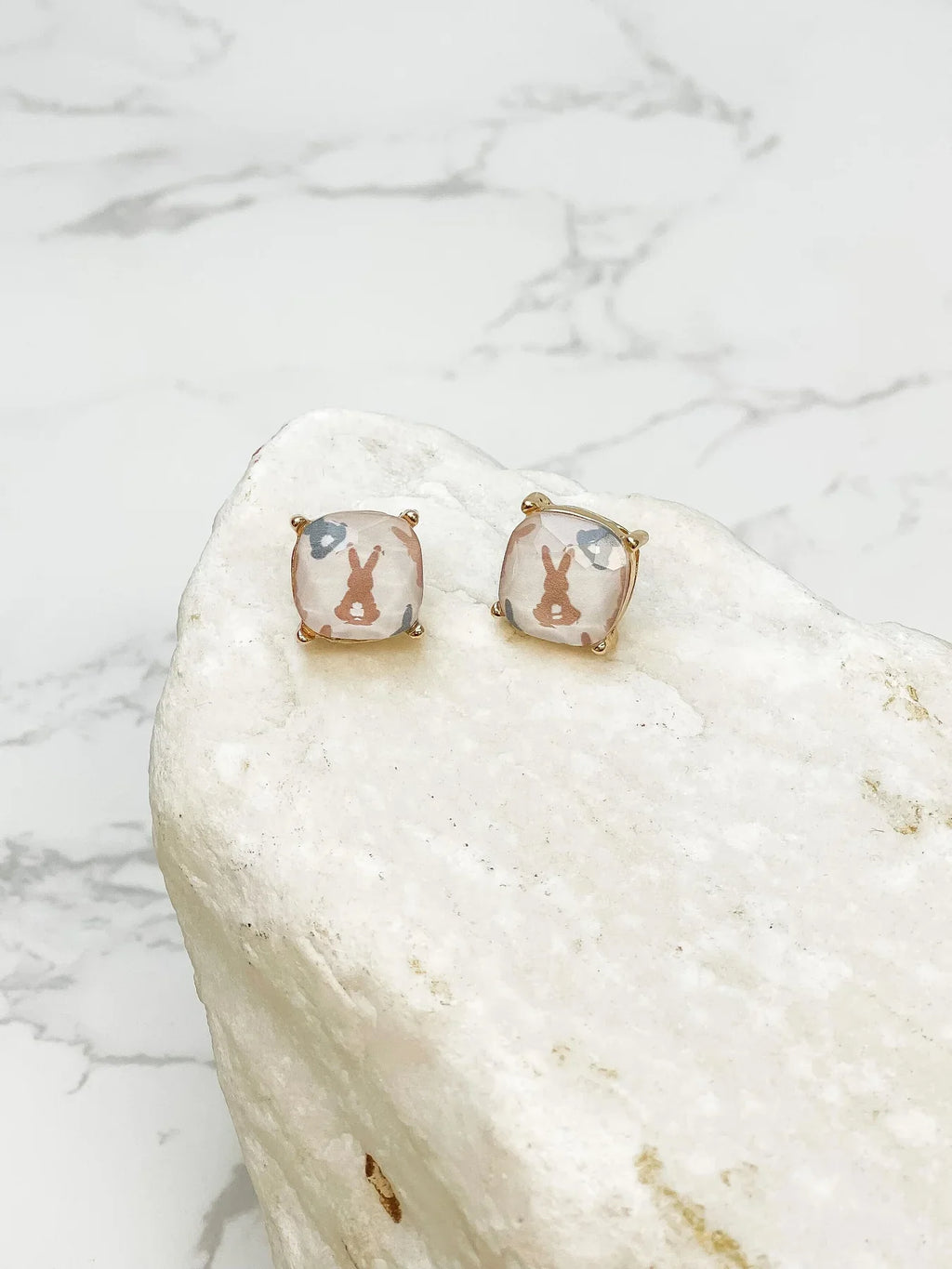 PREORDER: Bunny Printed Glass Stud Earrings