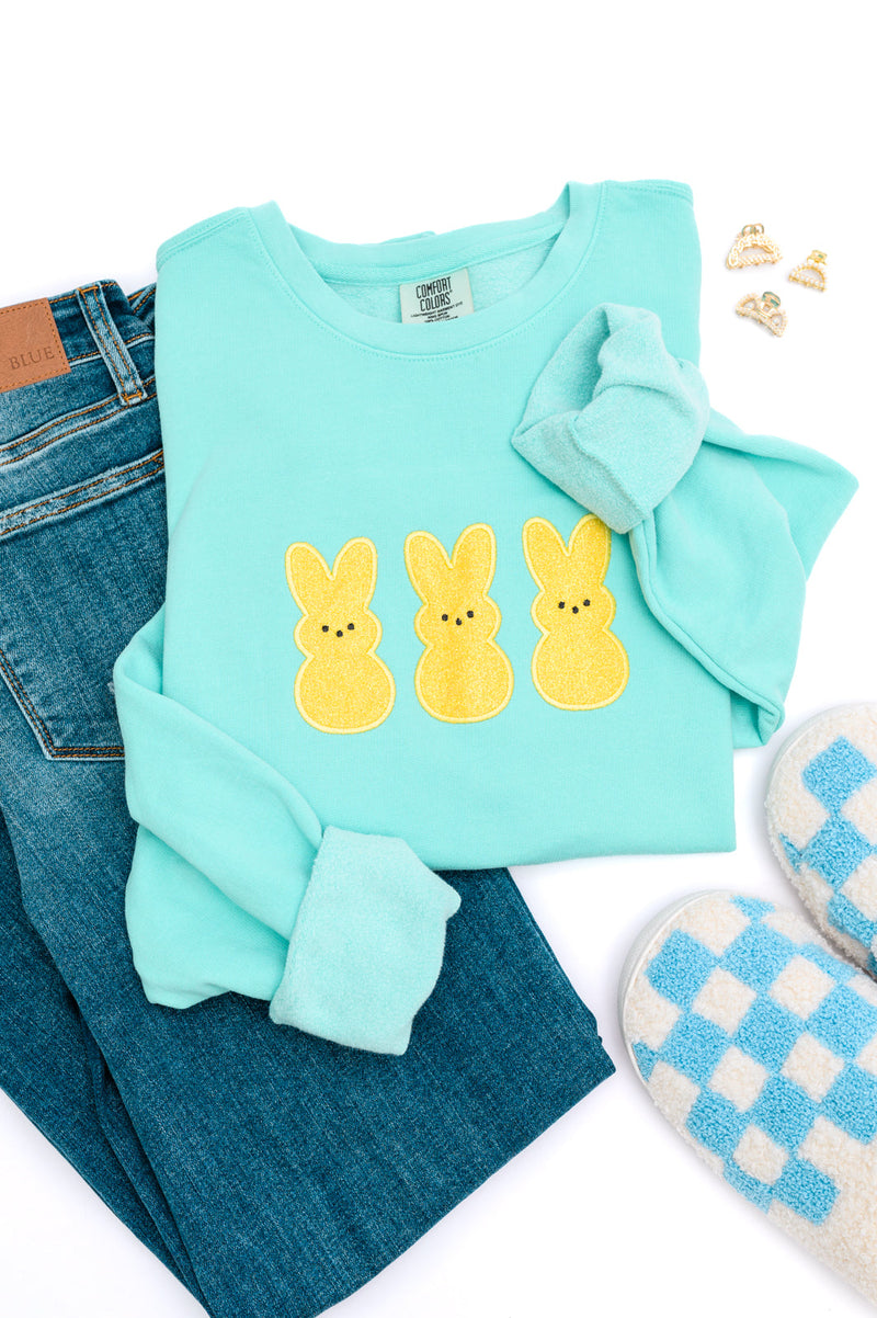 PREORDER: Embroidered Glitter Sweatshirt in Yellow Bunnies