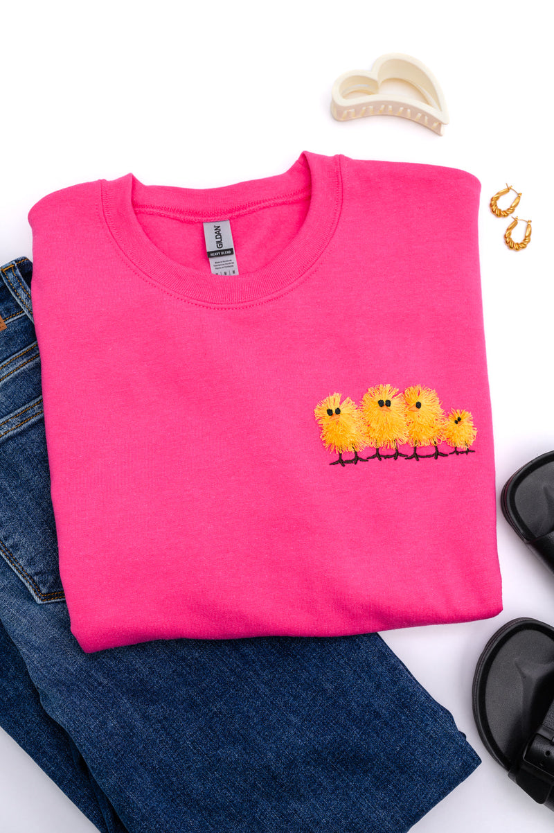 PREORDER: Embroidered Fringe Chicks Sweatshirt in Pink