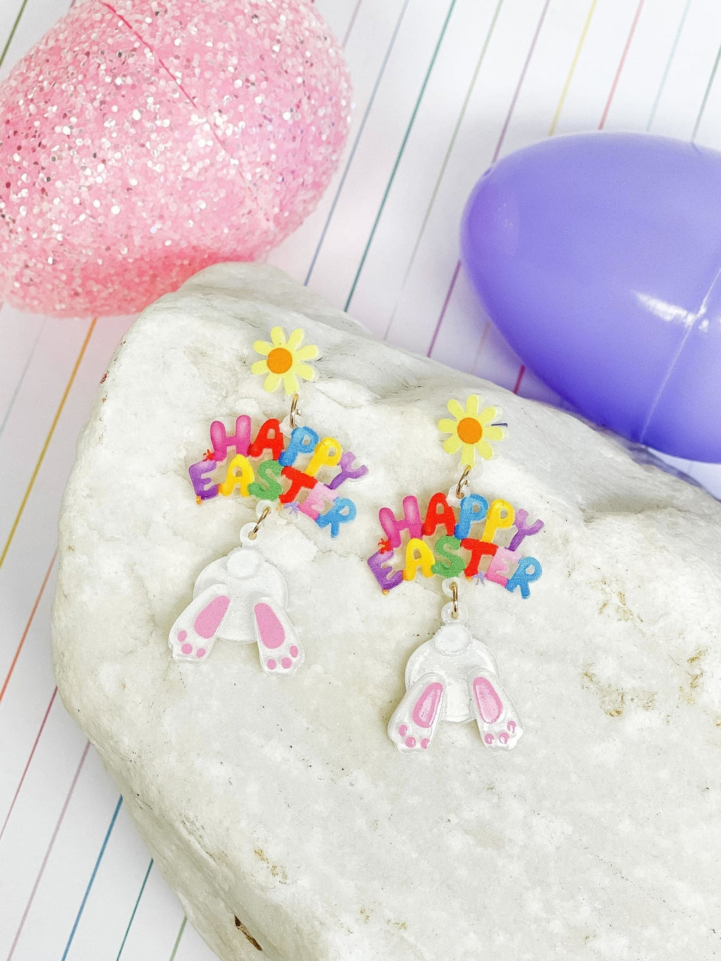 PREORDER: Happy Easter Bunny Tail Dangle Earrings